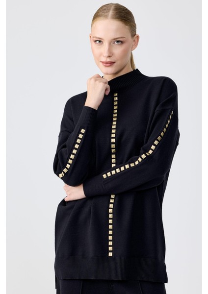 22005 Şerit Taş Işlemeli Triko Pantolonlu Takım modelleri