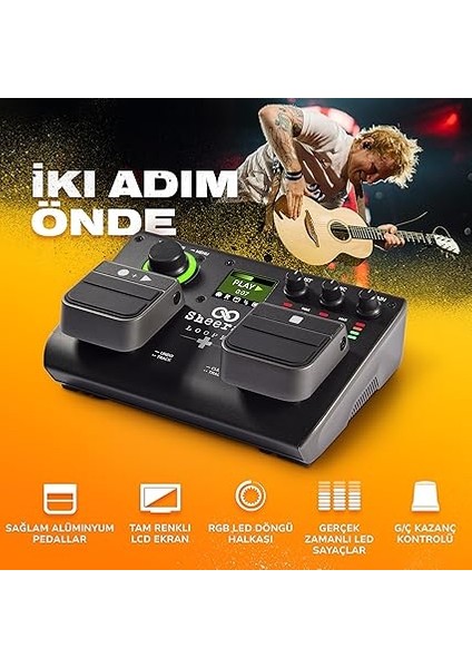 Looper + Çift Kanallı Looper Pedalı, Gitar, Bas, Klavye, Vokal ve Daha Fazlası Için, 128 Döngü Depolama, 4 Döngü Modu, LED Ekran ve Ses Arabirimi Ile fırsatları