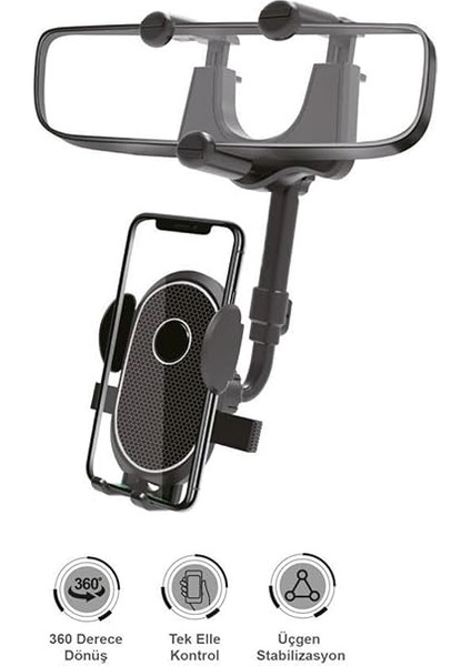 Profesyonel Araç Içi Telefon Tutucu Ergonomik Tasarım Rahat Kullanım Dikiz Aynasına Montaj 360 Derece Dönebilen Cep Telefonları Için Uygundur RT-627 (RT-627) indirimleri