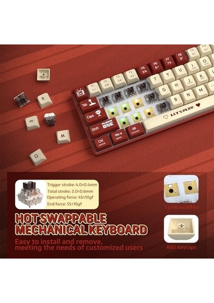 AK680 65% Kablolu Hotswap Mekanik Oyun Klavyesi,68 Tuşlu Taşınabilir -Ghosting Klavye,gökkuşağı Arkadan Aydınlatmalı Programlanabilir,eva Sandviç,ergonomik, Anahtar-Kırmızı modelleri
