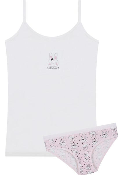 Kız Çocuk Sevimli Fare Desenli Pamuklu Atlet Külot Takım