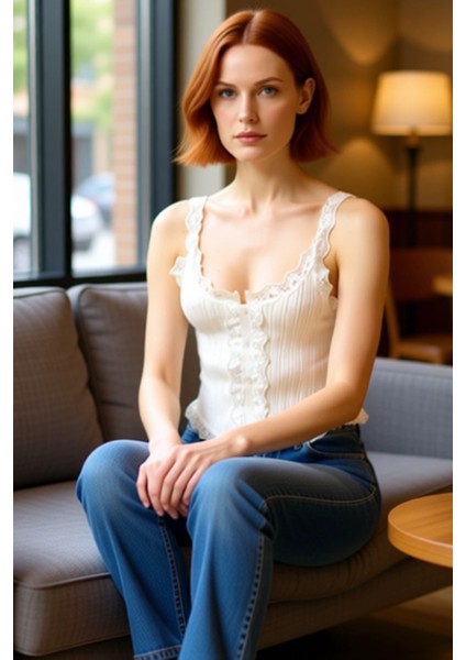 Kadın Fitted Triko Bluz Kolsuz Kare Yaka Dantel Detaylı Crop Tasarım Kaliteli Şık Rahat Modern