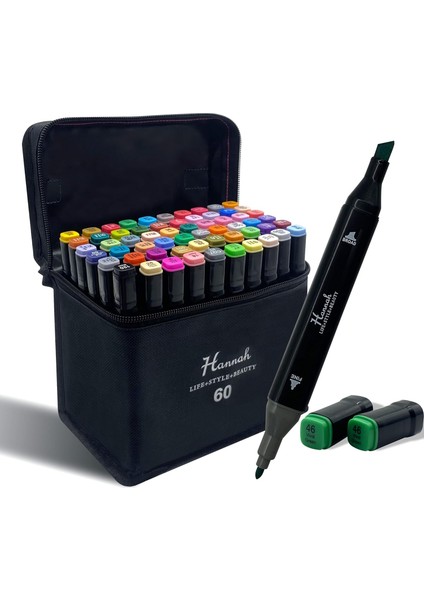 Adet Rengarenk Oluşan Siyah Çantalı Çift Taraflı Marker Seti