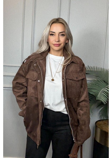 Kahverengi Yumuşak Dokulu Fermuarlı Kadın Bomber Ceket fiyatları