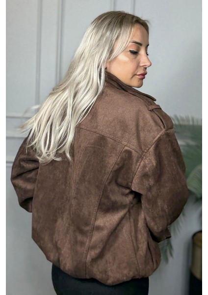 Kahverengi Yumuşak Dokulu Fermuarlı Kadın Bomber Ceket fırsatları
