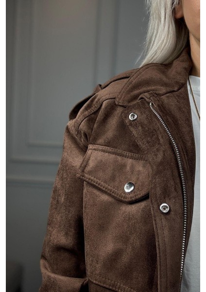 Kahverengi Yumuşak Dokulu Fermuarlı Kadın Bomber Ceket indirimleri