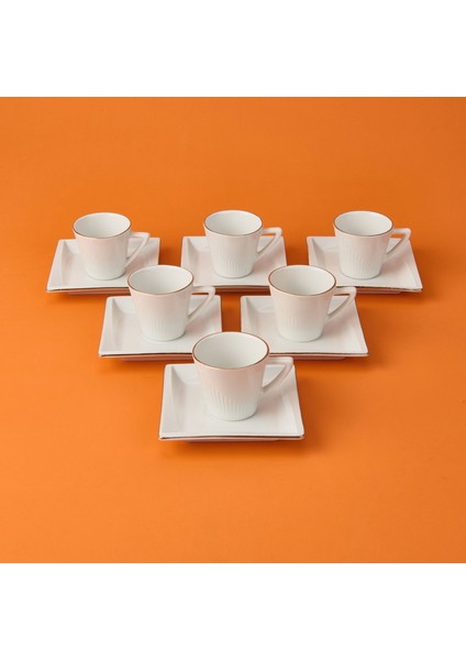 Begonvil 12 Parça Porselen Kahve Fincan Takımı - Beyaz - 80 ml