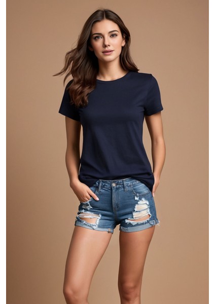 Bisiklet Yaka Basic Indigo Tişört