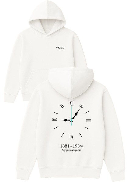 10 Kasım Saygıyla Anıyoruz Tasarım Baskılı Oversize Beyaz Kapüşonlu Sweatshirt