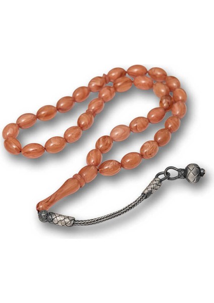 Gümüş Top Kazaz Püsküllü Sıkma Kehribar Tesbih