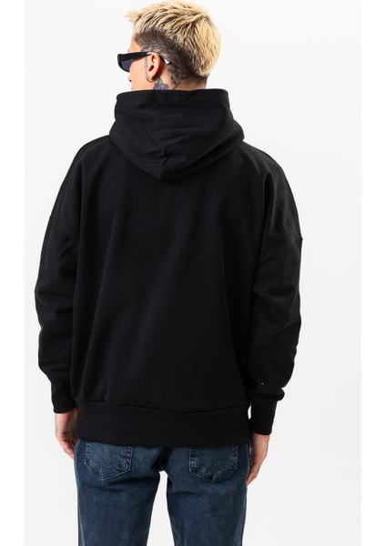 Erkek Siyah Sweatshirt Oversize Kapüşonlu fırsatları