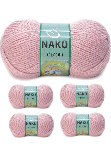 Litaetrend 5 Adet Vizon Premium Akrilik El Örgü Ipi Yünü Renk NO:10275 Pembemsi Pudra
