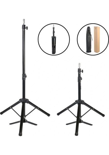 Kuaför Eğitim Mankeni Için Ayaklı Metal Tripod - Siyah + Taşıma Çantası