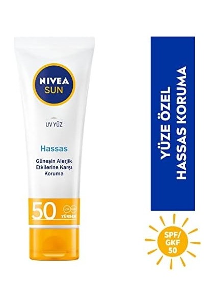 Nıvea Sun Spf 50 Hassas Yatıştıran Nemlendirici Güneş Yüz Kremi 50 Ml, Çok Yüksek Güneş Koruyucu,güneş Alerjisine Karşı Koruma,yağsız Cilt Hissi