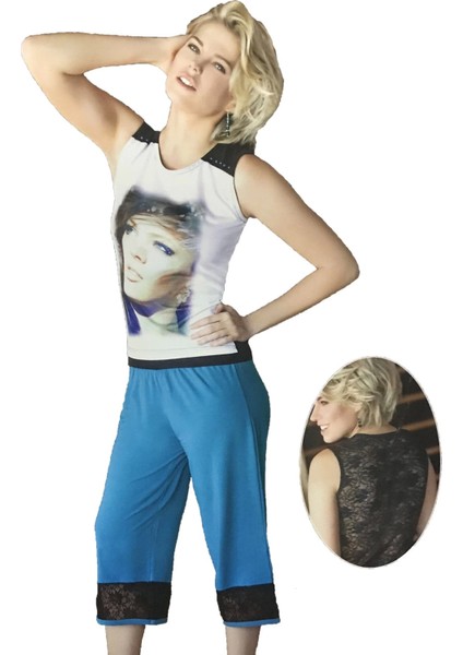 Berrak Kadın Yüz Baskılı Kapri Takım 2678