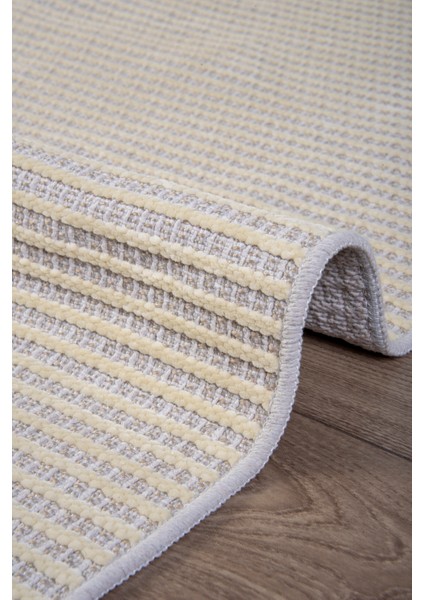 Beyaz Krem Şönil Kilim Salon Oturma Çocuk Odası Hasır Yıkanabilir Yolluk Kaymaz Taban Halı