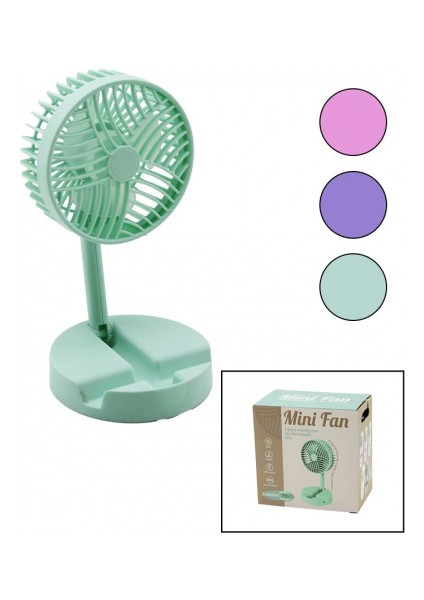 Mini Fan W-1630-A SDR-B07 M.üstü Vantilatör USB Şarjlı Katlanır Fan=12.5cm - Ayak=12.5cm 180 Derece Ayarlı Telefonluklu (5324)