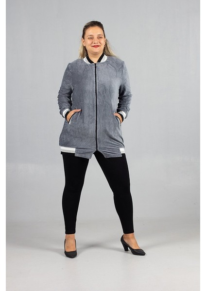 Kadife Kolej Mont Gri Fitilli Kadife Oversize Kolej Ceket