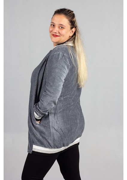 Kadife Kolej Mont Gri Fitilli Kadife Oversize Kolej Ceket fırsatları