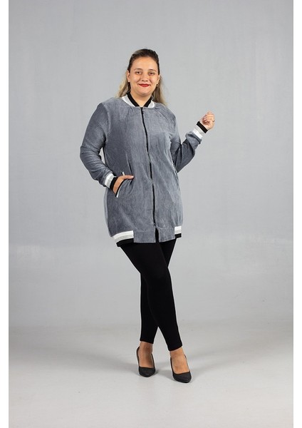 Kadife Kolej Mont Gri Fitilli Kadife Oversize Kolej Ceket indirimleri