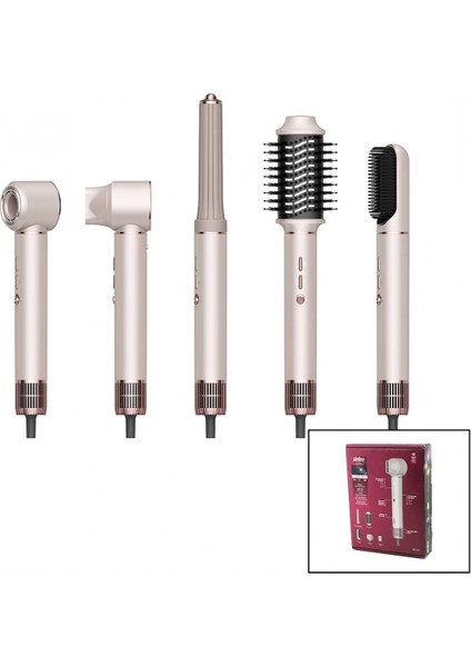 Rose Gold Air Brush 5in1=bukle-Hacimle-Düzleştir-2-Fırça Saç Kurutma - Şekil Makinesi 1300W3-KDM.HIZ - Derece SHD-1729 (5324)