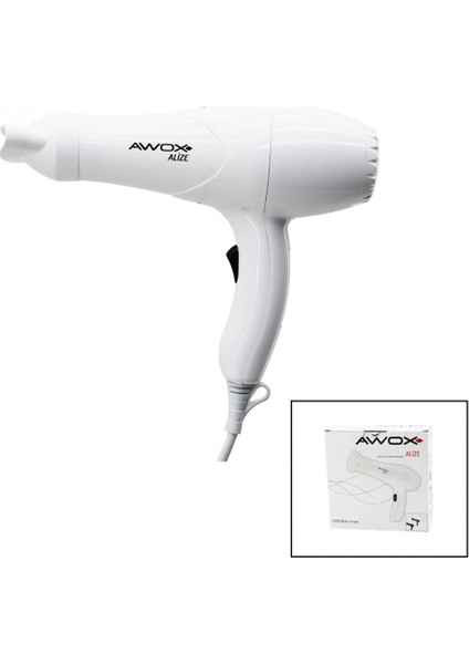 Awox Alize Beyaz Saç Kurutma - Fön Makinesi + Dar Şekillendirici Başlık 2 Kademe Isı Ayarı 1200W (5324)