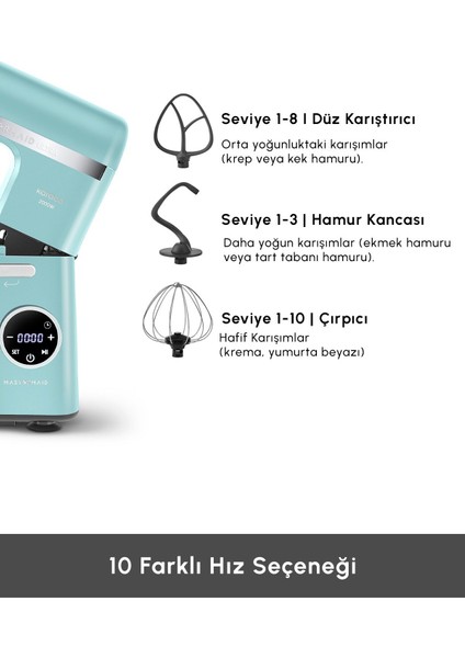 2000W Yüksek Güçlü ve 7 Litrelik Büyük Hazneli Dijital Ekranlı Çırpma, Karıştırma ve Hamur Yoğurma Makinesi & Mutfak Şefi + Hassas Mutfak Tartı