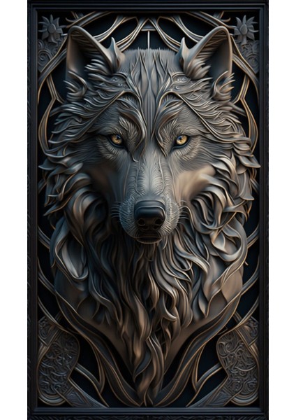 Kabartma Görünümlü Kurt Portresi 1 Ev Duvar Salon Güzellik Salonu Ofis Dükkan Dekarasyon Kanvas Tablo fiyatları