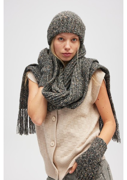 Mikado Yumuşak Dokulu Unisex Atkı - Antrasit Melanj