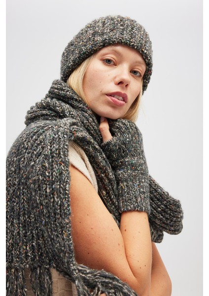 Mikado Yumuşak Dokulu Unisex Atkı - Antrasit Melanj