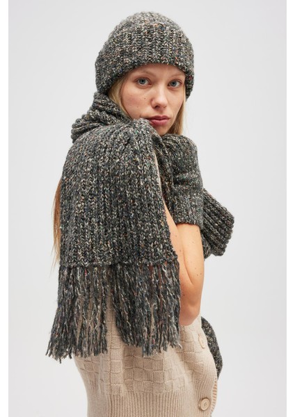 Mikado Yumuşak Dokulu Unisex Atkı - Antrasit Melanj