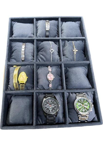Saat Bileklik Süet Yastıklı Gri Bölmeli Çok Amaçlı Takı Kutusu fiyatları