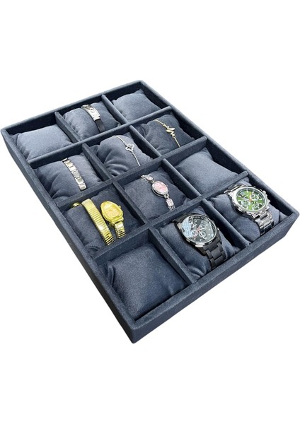 Saat Bileklik Süet Yastıklı Gri Bölmeli Çok Amaçlı Takı Kutusu indirimleri
