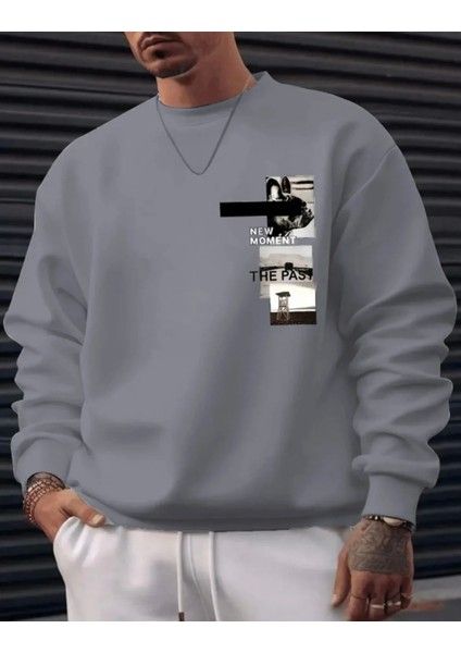Punıx Büyük Beden Özel Tasarım New Moment Baskılı Yuvarlak Yaka Oversize Erkek Battal Sweatshırt