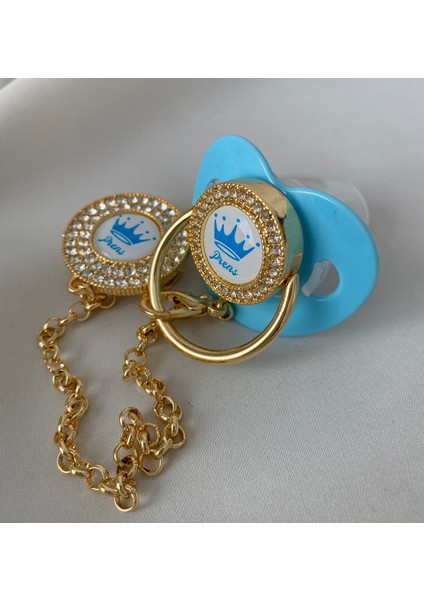 Altın Kaplama ''prenses” Yazılı Emzik Seti – Zirkon Taşlı Pembe ve Emzik Zincir modelleri