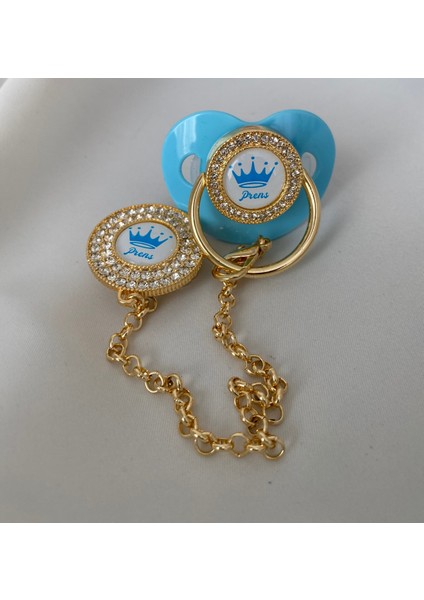 Altın Kaplama ''prenses” Yazılı Emzik Seti – Zirkon Taşlı Pembe ve Emzik Zincir fırsatları