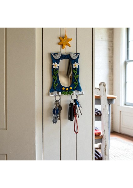 Doğa Desenli Aynalı Duvar Anahtar Askılığı