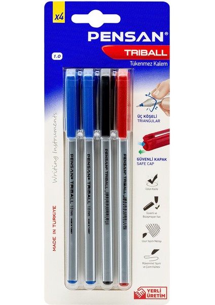 4 Adet Pensan 4'lütriball Tükenmez Kalem (2 Mavi+1 Siyah+1 Kırmızı) fiyatları