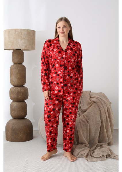 Boydan Düğmeli Süet Kumaş Büyük Beden Kadın Pijama Takımı 2170 fiyatları