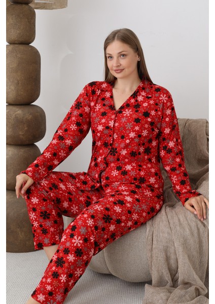 Boydan Düğmeli Süet Kumaş Büyük Beden Kadın Pijama Takımı 2170 modelleri