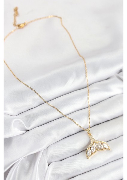 Bfs 316L Çelik Zirkon Taşlı Balık Kuyruğu Model Gold Renk Kadın Kolye fiyatları