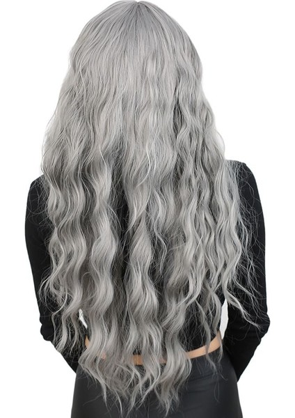 Perçemli Uzun Su Dalgası Fiber Sentetik Peruk / Açık Gri fırsatları