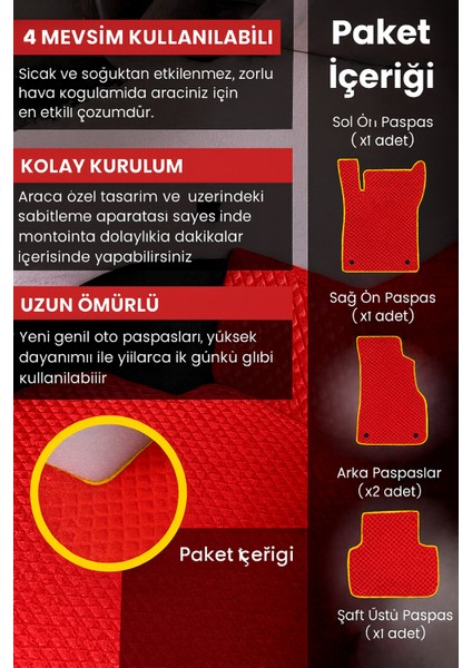 Toyota Rav4 2005-2012 Aracınıza Özel Eva Paspas Kırmızı Sarı | Kaymaz ve Yıkanabilir Taraftar Oto Paspas