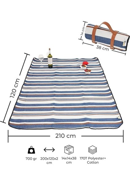 Badger Wunjo Piknik Örtüsü 1.2X2M Mavi-Beyaz, Kamp Örtüsü, Plaj Örtüsü, Su Geçirmez, Katlanabilir, Piknik Örtüsü, Taşıma Saplı modelleri