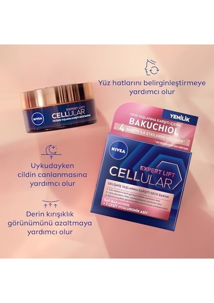 Nıvea Cellular Expert Lift Doğal Retinol Alternatifi Saf Bakuchiol ve Hyaluronik Asit Içeren Kırışıklık Karşıtı ve Nemlendirici Gece Kremi 50 ml modelleri