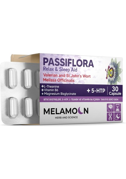 Multibiotin Melamoon Passiflora, 5-Htp, L-Teanin Magnezyum ve Vitamin B6 Içeren Takviye Edici Gıda 30 Kapsül