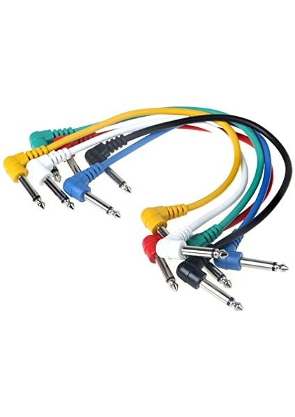 6 Adet Renkli Gitar Patch Kabloları Gitar Efekt Pedalları Için Açılı