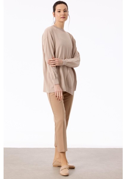 21872 Örgü Detaylı Rayon Tunik