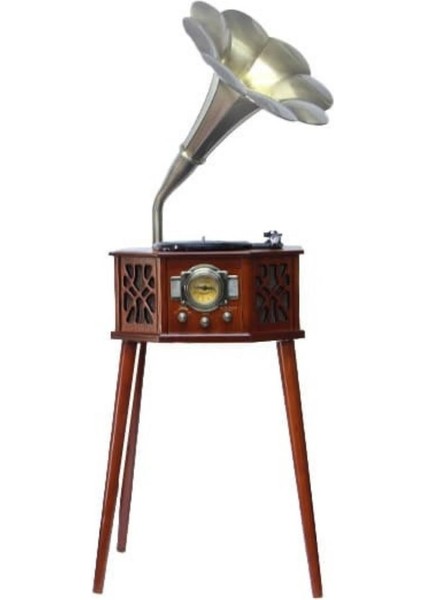 Gramofon Ahşap Standlı Pikap Plakçalar Radyo Bluetooth USB 130CM CW003