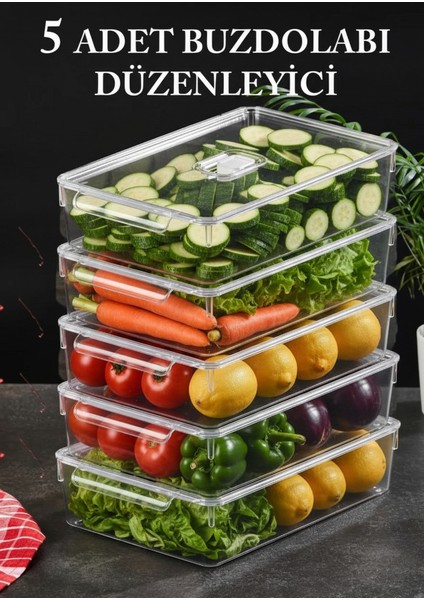 Pratik Kapaklı 5 Adet Buzdolabı Içi Düzenleyici Dolap Içi Düzenleyici Organizer Saklama Kabı Seti